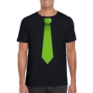 Zwart t-shirt met groene stropdas heren