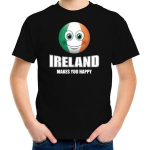 Ireland makes you happy landen t-shirt Ierland met emoticon - zwart - kinderen - Ierland landen shirt met Ierse vlag - EK / WK / Olympische spelen outfit / kleding