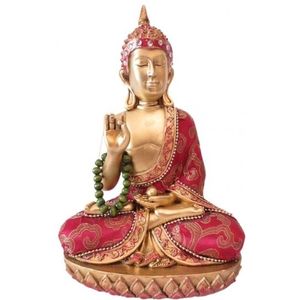 Thaise Boeddha beeldje rood met ketting 22 cm