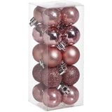 Mini kerstboom/kunst kerstboom H35 cm inclusief kerstballen roze - Kerstversiering