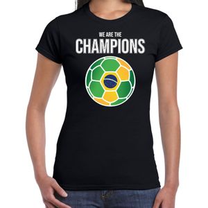 Brazilie WK supporter t-shirt - we are the champions met Braziliaanse voetbal - zwart - dames - kleding / shirt