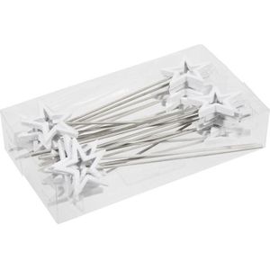 24x Kerststukje onderdelen witte stekers met open ster 6 cm - Kerststukje maken onderdelen