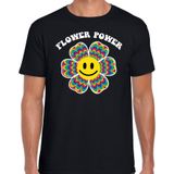 Toppers in concert Jaren 60 Flower Power verkleed shirt zwart met psychedelische emoticon bloem heren - Sixties/ jaren 60 kleding