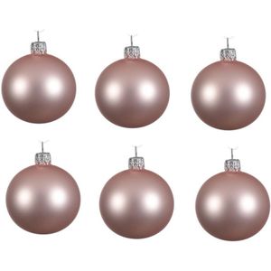 12x Lichtroze glazen kerstballen 8 cm - Mat/matte - Kerstboomversiering lichtroze