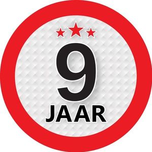 9 jaar leeftijd sticker rond 9 cm - 9 jaar verjaardag/jubileum versiering