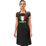 Italiaanse vlag in hart keukenschort/ barbecueschort zwart heren en dames - I love Italie schort