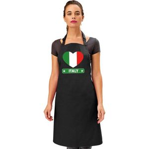 Italiaanse vlag in hart keukenschort/ barbecueschort zwart heren en dames - I love Italie schort