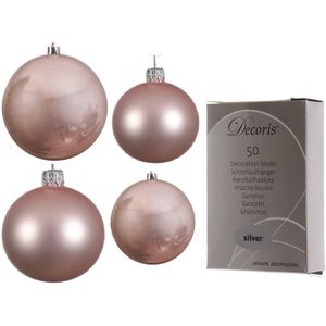 Compleet glazen kerstballen pakket lichtroze glans/mat 38x stuks - 18x 4 cm en 20x 6 cm - Inclusief 50x haakjes