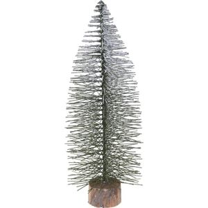 Decoratie kerstboompje - groen - 55 cm - met sneeuw - houten voet