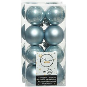 32x stuks kunststof kerstballen lichtblauw 4 cm - Mat/glans - Onbreekbare plastic kerstballen
