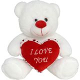 Gerim Knuffelbeer - I Love You - Hartje - Wit/Rood - Valentijnsdag - 30 cm