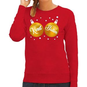 Foute kersttrui / sweater rood met gouden Kerst Ballen borsten voor dames - kerstkleding / christmas outfit