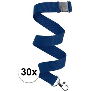 30x Donkerblauw keycord/lanyard met karabijnhaak sleutelhanger 50 cm - Polyester keycords/sleutelkoord