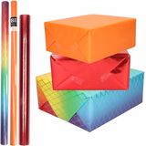 9x Rollen kraft inpakpapier regenboog pakket - regenboog/metallic rood/oranje 200 x 70/50 cm - cadeau/verzendpapier