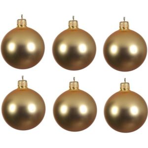 6x Gouden glazen kerstballen 6 cm - Mat/matte - Kerstboomversiering goud