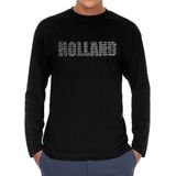 Glitter Holland longsleeve shirt zwart met steentjes/rhinestones voor heren - Holland / Nederland supporter - EK/ WK shirt/outfit