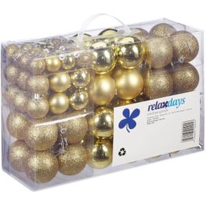 100x Gouden kunststof kerstballen 3, 4 en 6 cm glitter, mat, glans - Kerstboomversiering