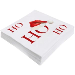 60x stuks kerst thema servetten wit Ho Ho Ho 33 x 33 cm - Kerstdiner tafeldecoratie versieringen - Papieren wegwerpservetten