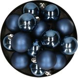 32x stuks kunststof kerstballen donkerblauw 4 cm - Onbreekbare plastic kerstballen - Kerstboomversiering