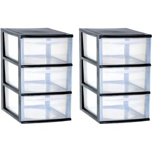 3x stuks ladenkast/bureau organizers zwart stapelbaar A4 met 3x lades L26 x B36 x H41 cm - Ladenblokken