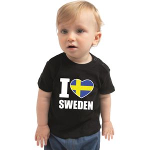 I love Sweden baby shirt zwart jongens en meisjes - Kraamcadeau - Babykleding - Zweden landen t-shirt