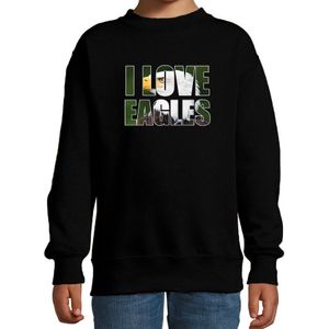 Tekst sweater I love eagles met dieren foto van een arend vogels zwart voor kinderen - cadeau trui arenden liefhebber - kinderkleding / kleding