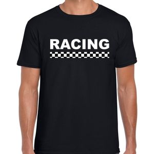 Racing coureur supporter / finish vlag t-shirt zwart voor heren -  race autosport / motorsport thema / race supporter / finish vlag