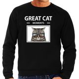 Dieren foto sweater grijze kat - zwart - heren - great cat moments - cadeau trui katten liefhebber