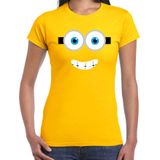 Lachend geel poppetje verkleed t-shirt geel voor dames - Carnaval fun shirt / kleding / kostuum