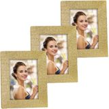 3x stuks houten fotolijstje goud met glitters 15 x 20 cm geschikt voor een foto van 10 x 15 cm
