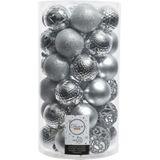 37x stuks kunststof kerstballen zilver 6 cm inclusief kerstbalhaakjes - Kerstversiering - onbreekbare kerstballen