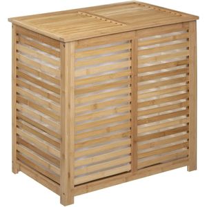 5Five Wasmand Bamboe - Dubbele bak - 2x 50 liter compartiment - 58 x 40 x 60 cm - met deksel
