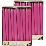 100x stuks Voordeelverpakking dinerkaarsen fuchsia roze - 25 cm - 7 branduren