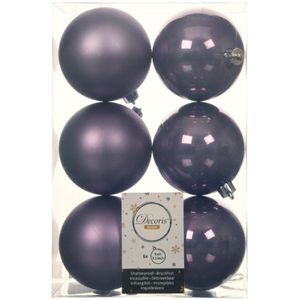 Decoris Kerstballen - 6 stuks - kunststof - lila paars - 8 cm