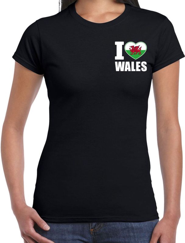 I love Wales t-shirt zwart op borst voor dames - Verenigd Koninkrijk landen shirt - supporter kleding