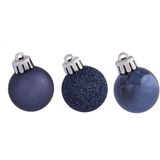 14x Kleine donkerblauwe kunststof kerstballen 3 cm - glans/mat/glitter - Kerstversiering donkerblauw