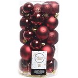 Kerstballen 60x stuks - mix donkerrood/donkerblauw - 4-5-6 cm - kunststof - kerstversiering
