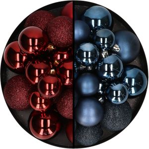 Kerstballen 60x stuks - mix donkerrood/donkerblauw - 4-5-6 cm - kunststof - kerstversiering