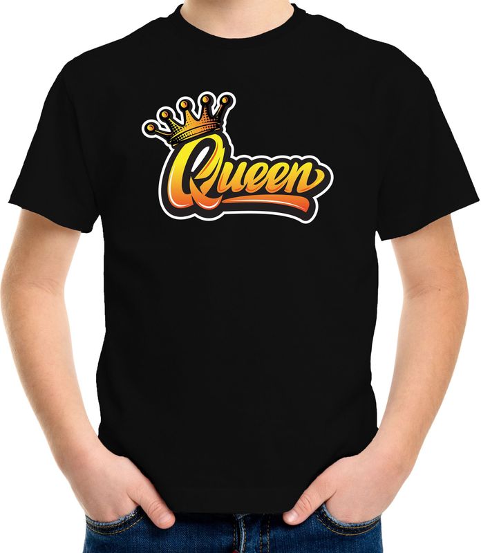 Zwart Koningsdag Queen t-shirt - zwart - kinderen/ meisjes -  Koningsdag shirt / kleding / outfit