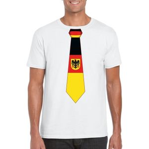 Wit t-shirt met Duitse vlag stropdas heren - Duitsland supporter