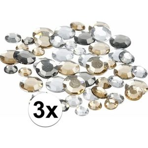 3x Zakjes met ronde strass steentjes zilver mix 360 stuks - hobby materiaal - knutselen