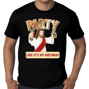 Grote maten foute kerst t-shirt zwart - party Jezus - Party like its my birthday voor heren - kerstkleding / christmas outfit