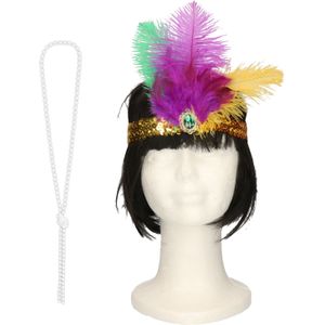 Carnaval verkleed accessoire set - dames hoofdband en parelketting - charleston/jaren 20 stijl