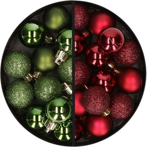 Kerstballen 34x st - 3 cm - groen en donkerrood - kunststof
