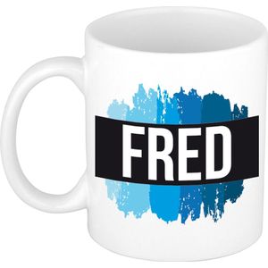 Fred naam cadeau mok / beker met verfstrepen - Cadeau collega/ vaderdag/ verjaardag of als persoonlijke mok werknemers