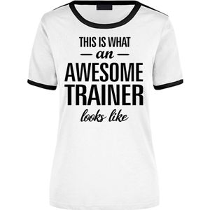 This is what an awesome trainer looks like wit/zwart ringer cadeau t-shirt - dames - beroepen / cadeau shirt