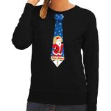 Foute kersttrui / sweater stropdas met kerstman print zwart voor dames