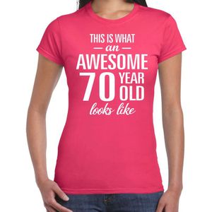 Awesome 70 year - geweldige 70 jaar cadeau t-shirt roze dames -  Verjaardag cadeau
