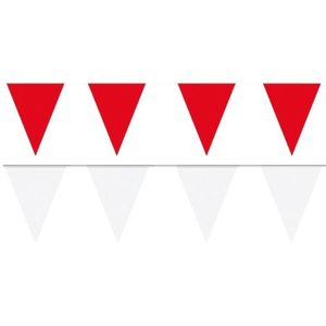 Witte/Rode feest punt vlaggetjes pakket - 60 meter - slingers / vlaggenlijn