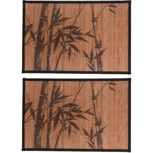 6x stuks rechthoekige placemats 30 x 45 cm bamboe bruin met zwarte bamboe print 1  - Placemats/onderleggers - Tafeldecoratie